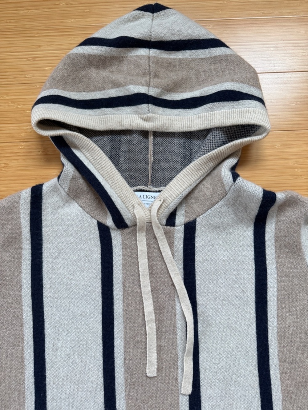 La Ligne Baja Striped Cashmere Hoodie In Heather Cream/heather Tan/navy size XS - Picture 8 of 13